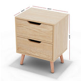 Artiss Bedside Table 2 Drawers Nightstand - BODEN Pine - Side View