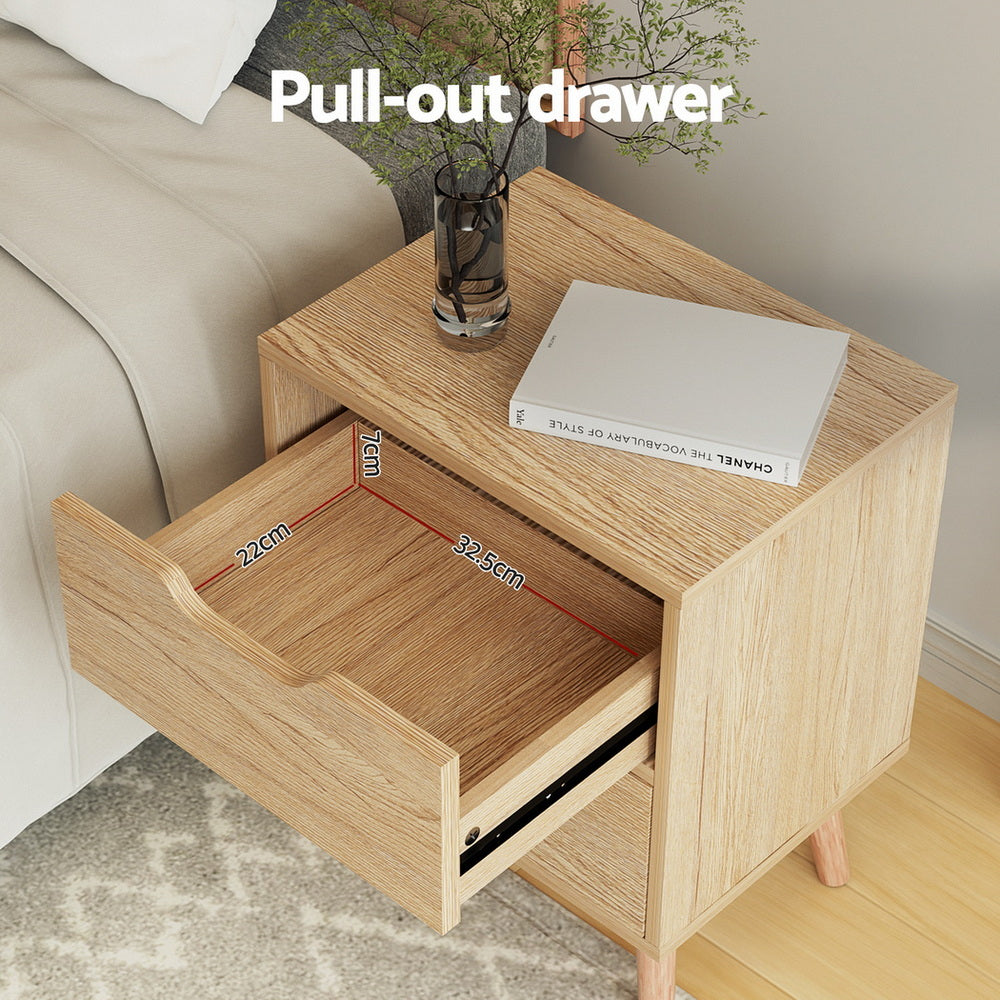 Artiss Bedside Table 2 Drawers Nightstand - BODEN Pine