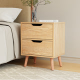 Artiss Bedside Table 2 Drawers Nightstand - BODEN Pine - Close-Up Angle