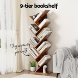 Artiss Tree Bookshelf 9 Tiers Walnut - 45-Degree Angle