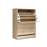 Artiss Shoe Rack Cabinet 24 Pairs 3-tier Wood Nina - Side View