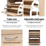 Artiss Shoe Rack Cabinet 24 Pairs 3-tier Wood Nina - Close-Up Angle
