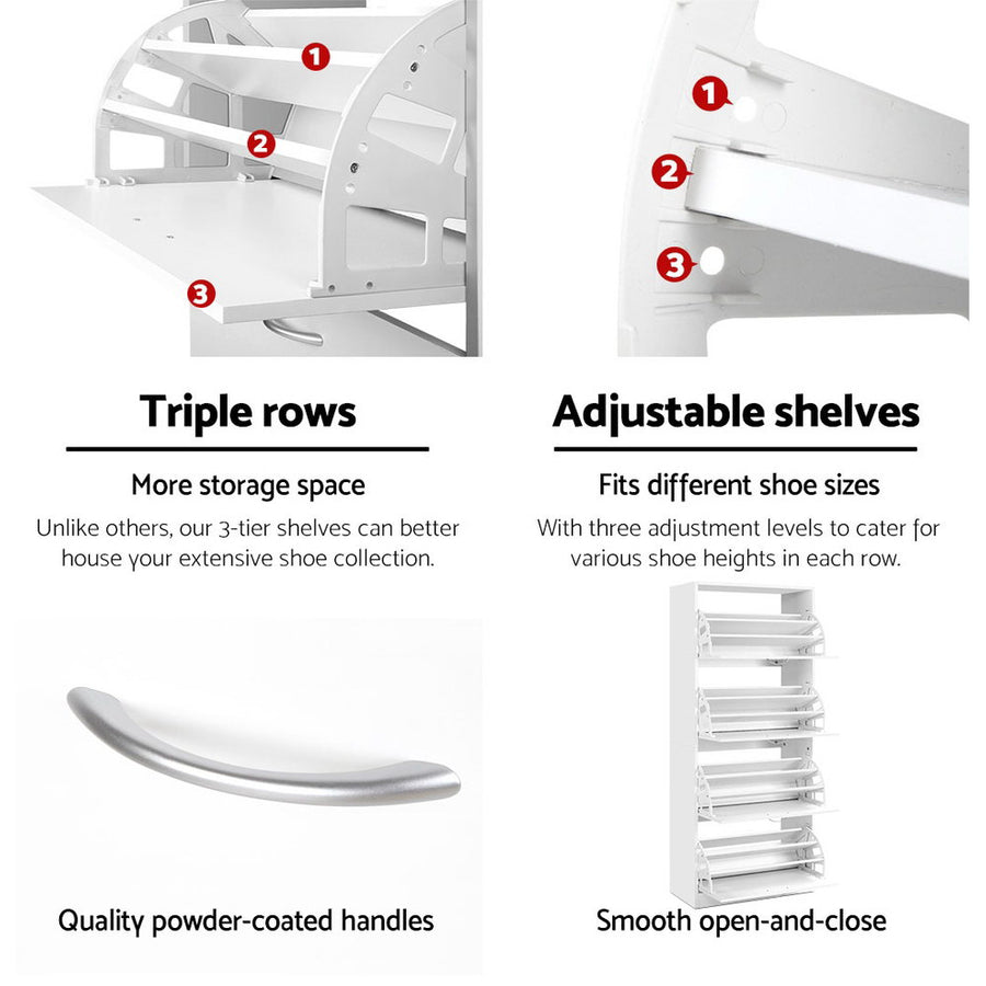 Artiss Shoe Rack Cabinet 60 Pairs 4 Doors - White, image 7