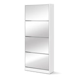 Artiss Shoe Rack Cabinet Mirror 60 Pairs White Rira - Side View