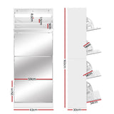 Artiss Shoe Rack Cabinet Mirror 60 Pairs White Rira - Top-Down View