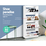 Artiss Shoe Rack Cabinet Mirror 60 Pairs White Rira - 45-Degree Angle