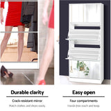 Artiss Shoe Rack Cabinet Mirror 60 Pairs White Rira - Rear View