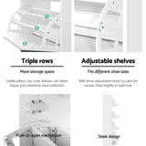 Artiss Shoe Rack Cabinet Mirror 60 Pairs White Rira - Low Angle