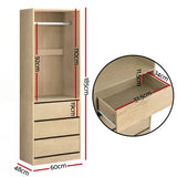 Artiss Wardrobe Clothes Closet Storage Organizer Pine - Side View