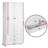 Artiss Wardrobe Clothes Closet Storage Organizer with 2 Doors White - Side View