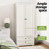 Artiss Wardrobe Clothes Closet Storage Organizer with 2 Doors White - 45-Degree Angle