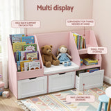 Keezi Kids Bookshelf Storage Organiser Toy Box Drawer Bench Seat Cabinet Pink - Rear View
