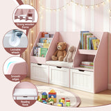 Keezi Kids Bookshelf Storage Organiser Toy Box Drawer Bench Seat Cabinet Pink - Close-Up Angle