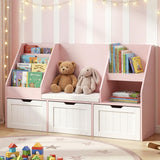 Keezi Kids Bookshelf Storage Organiser Toy Box Drawer Bench Seat Cabinet Pink - Low Angle