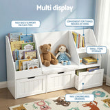 Keezi Kids Bookshelf Storage Organiser Toy Box Drawer Bench Seat Cabinet White - Rear View