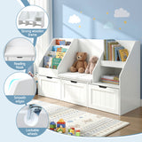 Keezi Kids Bookshelf Storage Organiser Toy Box Drawer Bench Seat Cabinet White - Close-Up Angle