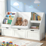 Keezi Kids Bookshelf Storage Organiser Toy Box Drawer Bench Seat Cabinet White - Low Angle