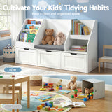 Keezi Kids Bookshelf Storage Organiser Toy Box Drawer Bench Seat Cabinet White - Low Angle