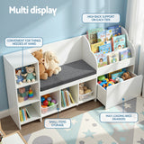 Keezi Kids Storage Unit Bookshelf Toy Box Organiser Bench Seat Cabinet 170cm White - Rear View