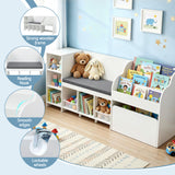 Keezi Kids Storage Unit Bookshelf Toy Box Organiser Bench Seat Cabinet 170cm White - Close-Up Angle