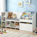 Keezi Kids Storage Unit Bookshelf Toy Box Organiser Bench Seat Cabinet 170cm White - Low Angle