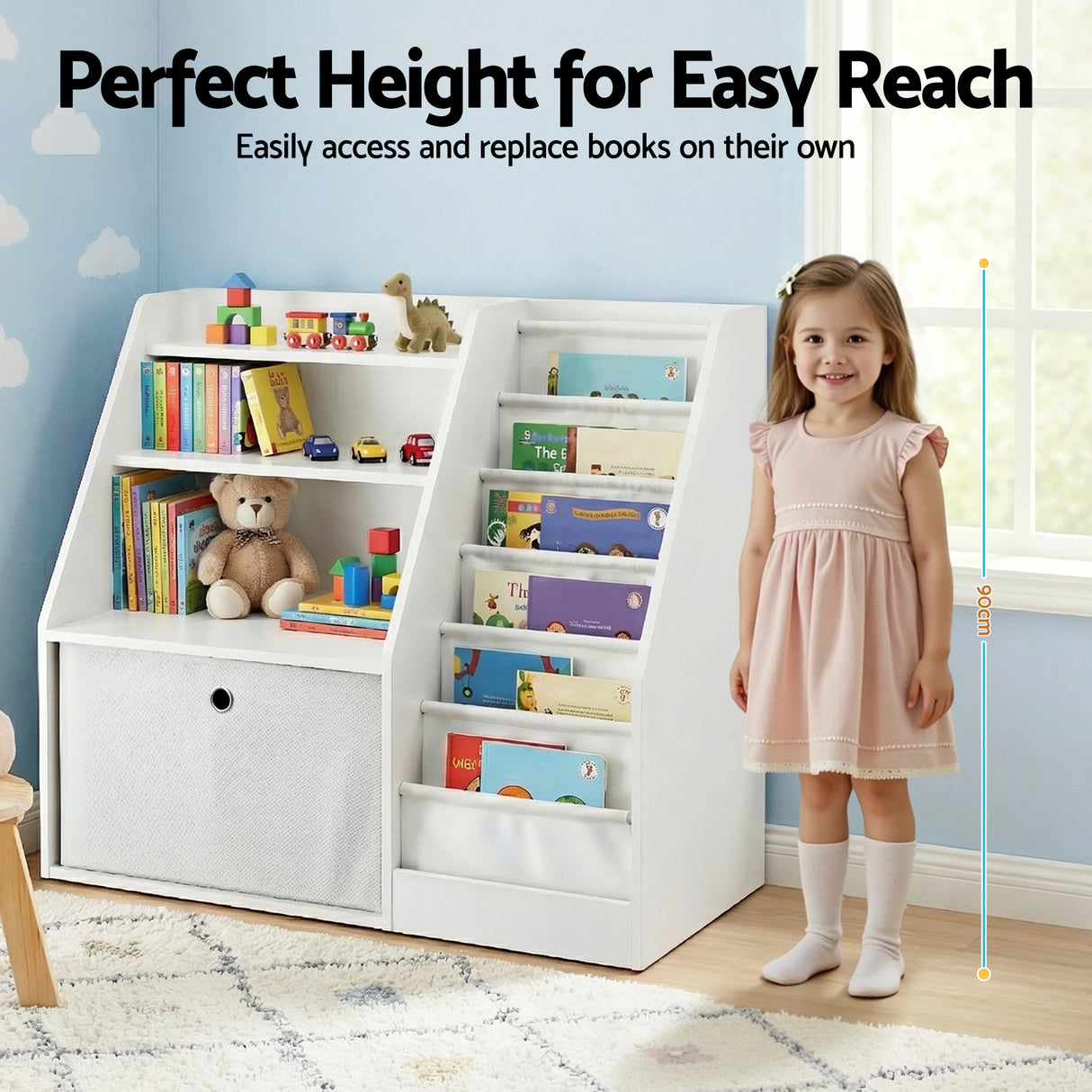 Keezi Kids Bookshelf Children Bookcase Organizer Storage Rack Display Drawer White