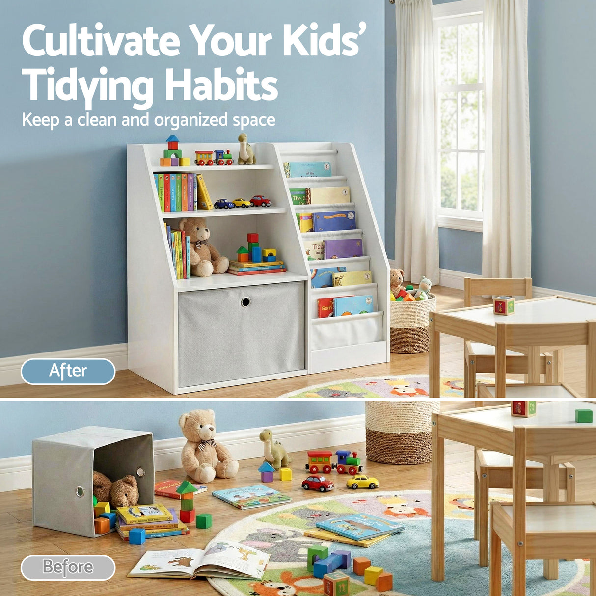 Keezi Kids Bookshelf Children Bookcase Organizer Storage Rack Display Drawer White