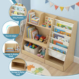Keezi Kids Bookshelf Wood Bookcase Children Storage Rack Display Shelves Holder - Close-Up Angle