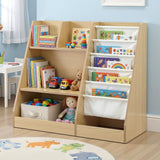 Keezi Kids Bookshelf Wood Bookcase Children Storage Rack Display Shelves Holder - Low Angle