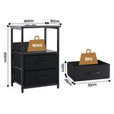 Artiss Bedside Table LED Nightstand Charging Station 2 Drawers Foldable Black - Side View