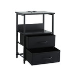 Artiss Bedside Table LED Nightstand Charging Station 2 Drawers Foldable Black