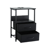Artiss Bedside Table LED Nightstand Charging Station 2 Drawers Foldable Black - Top-Down View