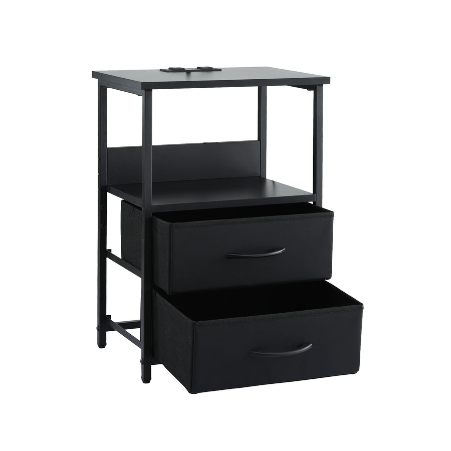 Artiss Bedside Table LED Nightstand Charging Station 2 Drawers Foldable Black