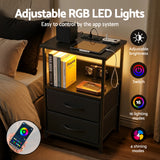 Artiss Bedside Table LED Nightstand Charging Station 2 Drawers Foldable Black - 45-Degree Angle