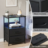 Artiss Bedside Table LED Nightstand Charging Station 2 Drawers Foldable Black - Close-Up Angle