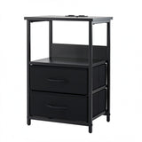 Artiss Bedside Table LED Nightstand Charging Station 2 Drawers Foldable Black - Extra Image