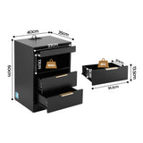 Artiss Bedside Table LED Nightstand Charging Station 2 Drawers - Black - Side View