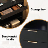 Artiss Bedside Table LED Nightstand Charging Station 2 Drawers - Black - Close-Up Angle