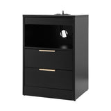 Artiss Bedside Table LED Nightstand Charging Station 2 Drawers - Black - Extra Image
