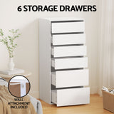 Artiss 6 Chest of Drawers Dresser Tallboy White - 45-Degree Angle