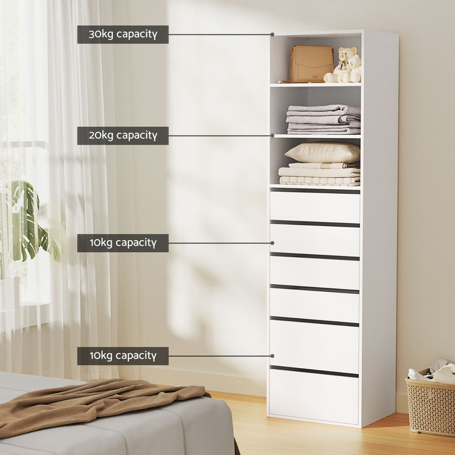 Artiss 6 Chest of Drawers Tallboy Cabinet White, image 6