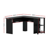 Artiss Computer Desk Shelf L-Shape Black 136CM - Front View