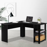 Artiss Computer Desk Shelf L-Shape Black 136CM - Close-Up Angle