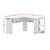 Artiss Computer Desk Shelf L-Shape White 136CM - Front View