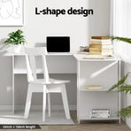 Artiss Computer Desk Shelf L-Shape White 136CM, image 4