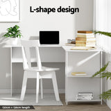 Artiss Computer Desk Shelf L-Shape White 136CM - Top-Down View
