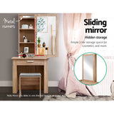 Artiss Dressing Table Stool Set Sliding Mirror Oak Demi - Rear View