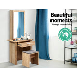 Artiss Dressing Table Stool Set Sliding Mirror Oak Demi - Low Angle