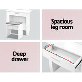 Artiss Dressing Table Stool Set Sliding Mirror White Demi - Close-Up Angle