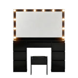 Artiss Dressing Table Vanity Desk Set Stool 12 Led Bulbs Black - Top-Down View